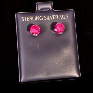 Sterling Silver Pink sapphire Stud Earrings CZ
